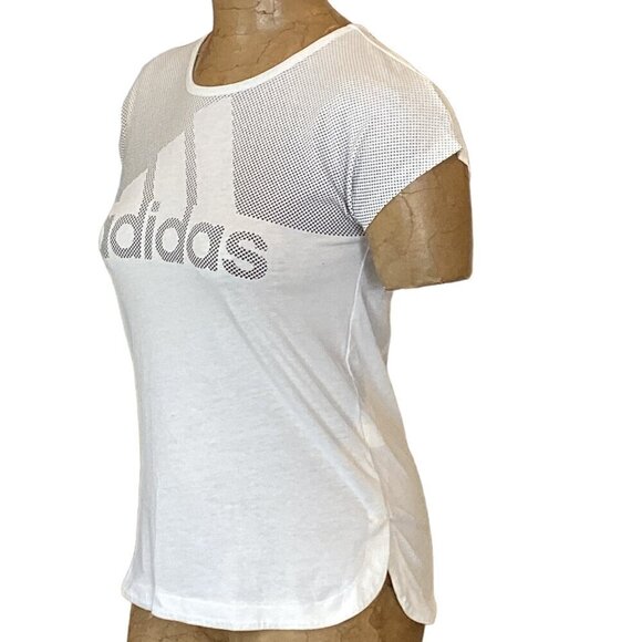 Adidas Graphic Logo T-Shirt Short Sleeve Crew Neck White Girls Sz XL/16 #202A - Picture 3 of 8